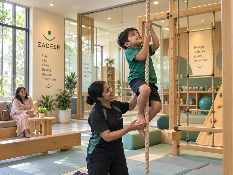 A child’s height being measured against the growth board at ZADEER