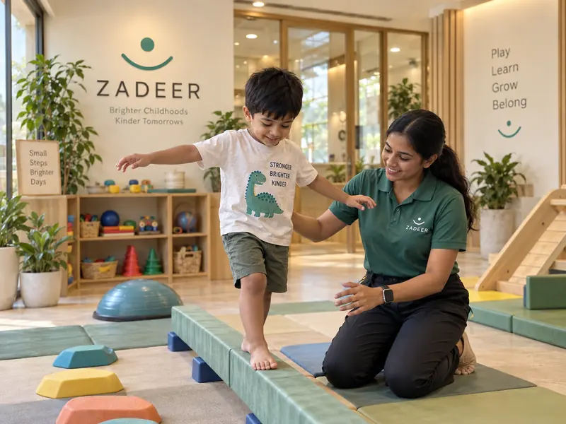 ZADEER-এর মুভমেন্ট এরিয়ায় কোচের সহায়তায় একটি শিশু দড়ি বেয়ে উঠছে